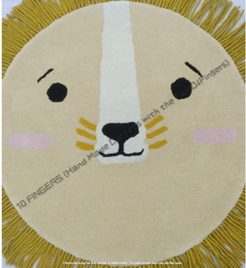 Tapis pour enfants en laine tuftée à la main, forme de lion mignon |   Tapis rond doux à franges avec motif d'animaux de dessin animé pour chambre d'enfant et salle de jeux - Product Image 2
