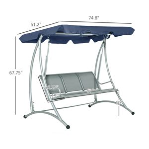 Dondolo da Esterno a 3 Posti con Cuscini Impermeabili, Panchina Regolabile per Patio e Portico, con Tettuccio per Giardino e Bordo Piscina, Colore Blu - Product Image 3