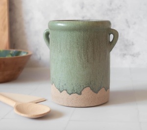 Dual Handle Ceramic <b>Utensil</b> <b>Holder</b> Gradient Glaze Finish Thick Wall Stability Heat Resistant Modern <b>Kitchen</b> Counter Organizer - Product Image 2