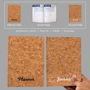 Agenda en liège A5, journal double fonction, reliure parfaite, 192 pages, cadeau écologique, style naturel, vente en gros Inde - Product Image 6