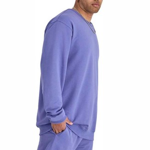 Sweat-shirt pour homme, coupe ample, couleur unie, violet, col rond, manches régulières, en coton tricoté, décontracté, pour l'automne, en vente - Product Image 3