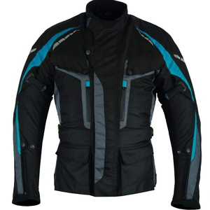 Blouson de moto pour homme noir, bleu et gris, style motard, fermeture éclair, col montant, coupe classique, coupe-vent - Product Image 1