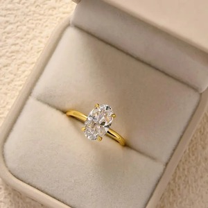 Trendy 925 Sterling <b>Silver</b> Moissanite Vintage <b>Solitaire</b> Oval Cut Hidden Halo Engagement <b>Ring</b> 3.0 Carat 11x7mm Yellow Gold Plated - Product Image 1
