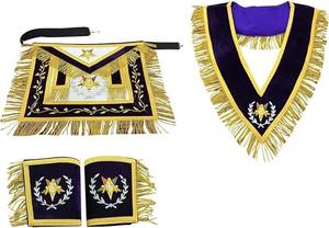 Regalia Masónica: Mandil, Collar y Puños del Gran Oficial Patrón de O.E.S. - Juego Bordado a Mano para Elegancia y Tradición, Azul - Product Image 2