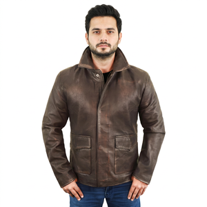 Chaqueta de Moto de Cuero para Hombre, Cuello Alto, Cierre de Cremallera, Color Sólido, Corte Regular, para Otoño - Product Image 5