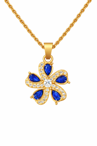 Pendentif fleur en argent sterling 925 plaqué or 18 carats avec pierre précieuse saphir, bijoux floraux faits à la main - Product Image 4