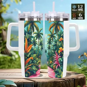 Vaso de Acero Inoxidable de 40 oz de Gran Capacidad con Diseño Tropical, Taza de Viaje - Product Image 2