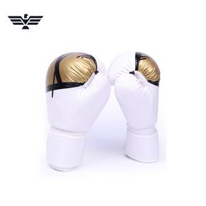 Guantes de Boxeo Profesionales Personalizados con Cierre Ajustable de Velcro y Diseño Dorado/Blanco Unisex para Entrenamiento y Sparring - Product Image 1