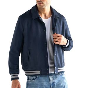 Chaqueta universitaria de lona revestida personalizada para hombre, prendas de punto de algodón y poliéster con logotipo frontal de secado rápido de manga larga para otoño - Product Image 1