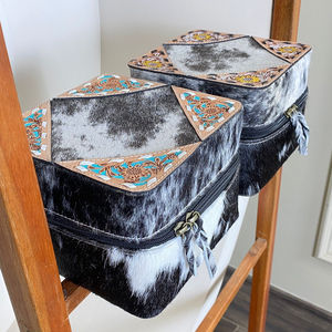 Boîte à bijoux en cuir de vache occidental avec motif floral en cuir ciselé à la main, organisateur en velours, étui de rangement de voyage pour femmes, cadeaux - Product Image 4