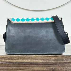 Bolso Bandolera de Cuero a Cuadros Turquesa Premium para Mujer, Nuevo Estilo Occidental de Moda, Bolso de Hombro de Cuero Genuino Ideal para Viajes - Product Image 5