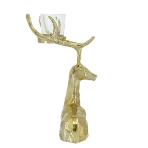 Porte-bougie en forme de tête de cerf dorée, décoration de table en métal en forme d'animal pour la maison, décoration de Noël, résistant à la chaleur - Product Image 2