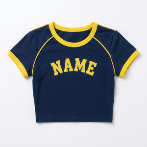 Trendy Contrast Raglan Baby Tee Slim Fit women's shirt Custom Letter Print <b>Crop</b> Ringer <b>Top</b> Short Sleeve Y2K Summer Fashion Tee - Product Image 3
