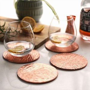 Contemporary Copper Cup Coaster Handmade Decorative Drink Holder Scratch Resistant Table Protector - Product Image 1