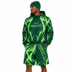 Conjunto Corto de Chaqueta Cortavientos y Pantalones Cortos para Hombre con Panel Reflectante Personalizado, Chaqueta Cortavientos con Capucha y Pantalones Cortos de Nailon - Product Image 1