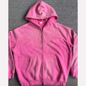 Sweat-shirt à capuche zippé pour femme avec motif étoile à paillettes, en coton tricoté, décontracté, pour l'automne, impression de strass - Product Image 4