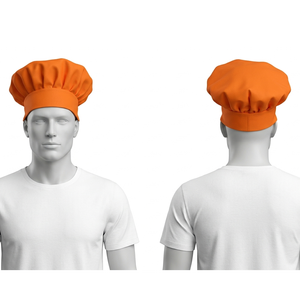 Casquette de chef pour homme en polycoton respirant, orange, chapeau de boulanger de cuisine, bande élastique, broderie personnalisée, logo tissé, uniforme - Product Image 6
