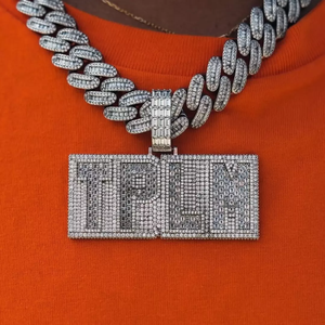 Collar con Colgante de Nombre Personalizado con Moissanita VVS, Estilo Hip Hop, con Diamantes Esmeralda, Letra Inicial en 3D, Joyería - Product Image 2