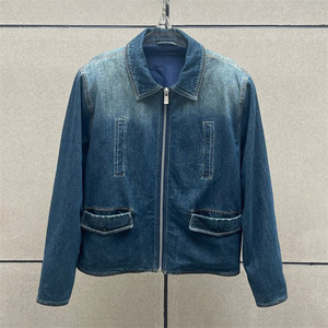 Wholesale Women's Vintage <b>Denim</b> Jacket Fall 2026 Washed Lapel Long Sleeve Pure Cotton Outerwear <b>Coat</b> with Shoulder Pads - Product Image 1