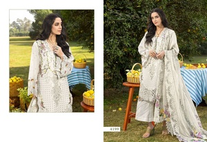 Salwar Kameez en coton pour femmes, broderie florale, détails en dentelle, coupe midi, ajustement régulier, séchage rapide, tenue traditionnelle indienne pakistanaise pour les fêtes - Product Image 3