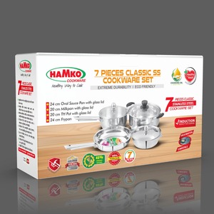 Juego de Ollas Clásico Premium de Acero Inoxidable de 7 Piezas, Sartén Resistente, Cacerola para Salsas, Cacerola para Leche, Tapa de Vidrio, Olla TH, Apto para Gas e Inducción - Product Image 6