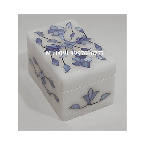 Magnifique boîte à bijoux rectangulaire en marbre blanc fait main avec incrustations de nacre rose, surface brillante, utilisée pour Thanksgiving - Product Image 2