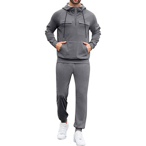 Men's Winter 2-Piece Solid Tracksuit <b>Set</b> Breathable Hoodie Long Sleeve 1/4 Zip Sweatsuit Casual Kangaroo Pouch Pocket Streetwear - Product Image 1