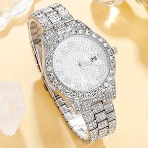 Ensemble de montres et bijoux de luxe pour hommes, montre-bracelet à quartz, collier à maillons cubains, bracelet, bague, pendentif croix 192050 - Product Image 5