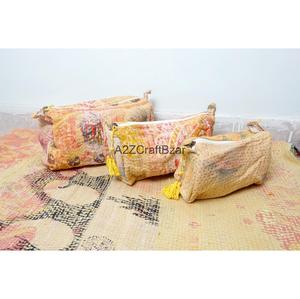 Design Durable Reusable Zipper Case for Large Capacity Cotton Kantha Patchwork Cosmetic <b>Bag</b> Gifts for Her Wedding Return Gift - Product Image 3