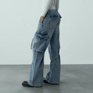 Pantalones vaqueros acampanados de cintura alta con bloques de color para mujer, al por mayor, de alta elasticidad, con bolsillos de corte diagonal, para mujer - Product Image 2