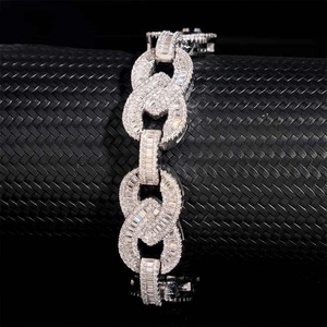 Luxury 18K <b>Solid</b> Gold Diamond Chain Link <b>Bracelet</b> Baguette Cut Channel Setting Geometric Design Women's Wedding Jewelry - Product Image 2