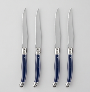 Ensemble de couteaux à steak en acier inoxydable avec manches en résine bleue, design classique, passe au lave-vaisselle, couverts pour un usage quotidien - Product Image 1