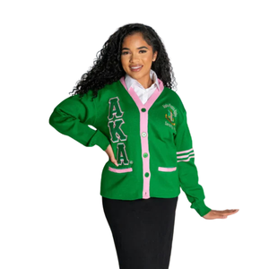Cardigan en maille sergé vert brodé à double couture pour femme, avec lettres, boutonnage frontal, style décontracté et tendance - Product Image 1