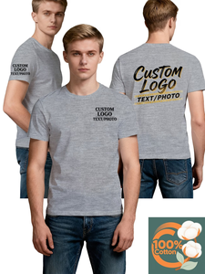 Men's Oversized Knitted Cotton T-Shirt Solid Color Short Sleeve O-Neck Casual Anti-Wrinkle Jersey Front Printing Ready Made - Product Image 6
