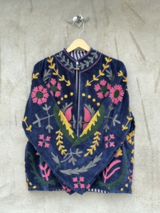 Indian <b>Velvet</b> Suzani <b>Jacket</b> Floral Embroidery Vintage Short Coat Handmade Cotton Fabric Breathable Eco-Friendly Autumn <b>Jacket</b> - Product Image 2