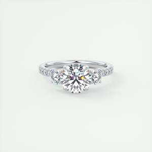 2.15 Ct Royale Three Stone Round Floral French Set Pavé Engagement <b>Ring</b> In 14K White Gold - Product Image 3