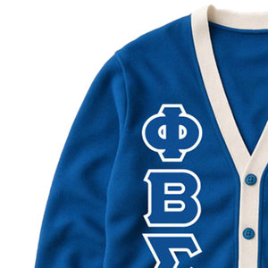 Phi Beta Sigma Fraternity <b>Cardigan</b> <b>Sweater</b> Women V-Neck Blue Acrylic Knitted Preppy Style Full Sleeve Button Closure - Product Image 3