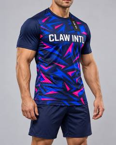 CLAW INTL ชุดเสื้อฟุตบอลชายแขนสั้นคอกลมสีฟ้าสีชมพูลายเรขาคณิต - Product Image 2