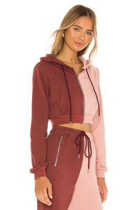 He She Wears Women Color Block Hooded Drawstring <b>Crop</b> Top <b>Joggers</b> Set Full Sleeve Casual Tracksuit Autumn Wear Polyester/Cotton - Product Image 3