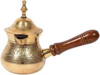 Ensemble de cafetières turques en laiton émaillé bleu, art Meenakari, cafetière Cezve Ibrik en laiton, cafetière arabe avec poignée en bois