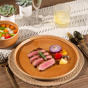 Ensemble d'assiettes en céramique ambrée rustique, finition brillante riche, design empilable robuste, parfait pour des tables chaleureuses et accueillantes - Product Image 2