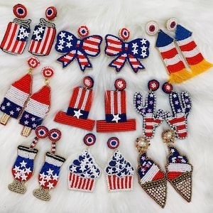 Nueva Colección de Aretes Patrióticos con Cuentas, Hechos a Mano, Estilo Americano, para Festivales, Eventos, Mujeres y Niñas 2026 - Product Image 3