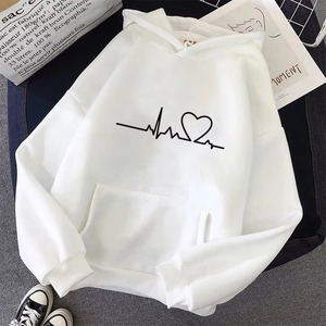 Sudadera con Capucha Blanca Extra Grande con Estampado de Latido de Corazón, Tejido de Algodón, Informal, para Otoño, con Bolsillos, Unisex, Corte Regular - Product Image 1