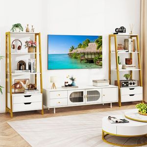 Libreria a 4 Ripiani Autoportante con 2 Cassetti, Scaffale a Scala Alto 52,5 Pollici - Product Image 6