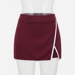 Jupe mini asymétrique pour femme, couleur unie, taille élastique, style sportif, respirante, en spandex et polyester, avec fente - Product Image 1