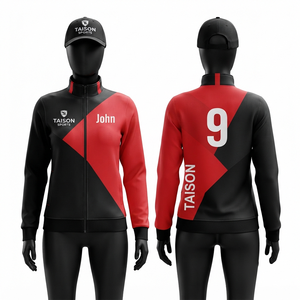 Chaqueta de Entrenamiento de Hockey sobre Césped para Mujer, Premium, 280 GSM, Poliéster y Spandex, Logotipo Personalizado, Rojo y Negro, Panel Geométrico, Ropa Deportiva - Product Image 1