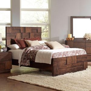 Modern Contemporary Solid Teak <b>Bed</b> <b>Frame</b> Geometric Panel Wooden Bedroom Furniture - Product Image 1