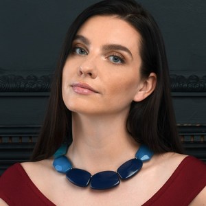 Blue Statement Necklace for Women Blue Statement Necklace for Women, Handmade Chunky Necklace for Women in Blue <b>Resin</b> <b>Craft</b> - Product Image 5
