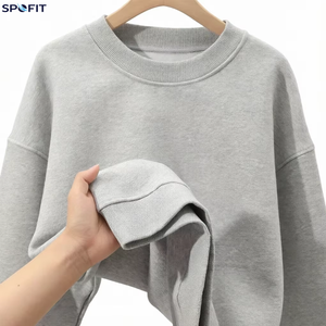 เสื้อสเวตเชิ้ตคอกลมโอเวอร์ไซส์ปักโลโก้ SPOFIT แบบกำหนดเอง ผ้าฝ้ายฟลีซหนานุ่ม ขายส่ง รับผลิตแบรนด์ส่วนตัว OEM - Product Image 1