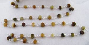 3 Feet High Quality Cat's Eye Rosary Chain <b>Wire</b> Wrapped Beaded Gemstones 3 to 4mm Rondelle Faceted Stones for Jewelry Making - Product Image 2
